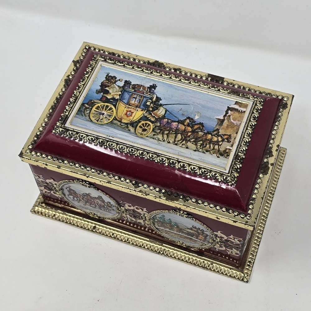 Vintage klann quality biscuit candy metal tin hinged lid western‎ germany